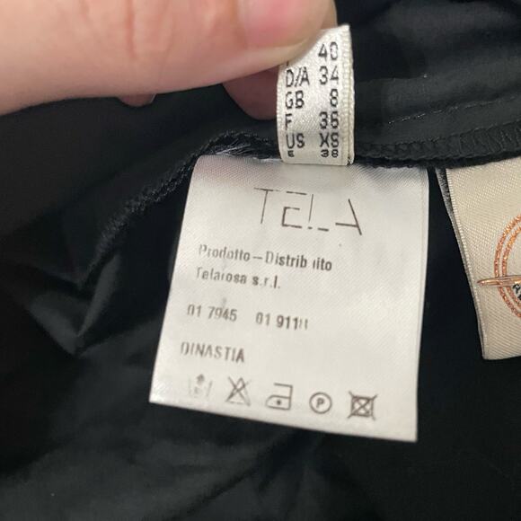 TELA Mini Dress Split Sleeve Button Accent Dropped Shoulders Black Minimalist XS - Picture 9 of 13